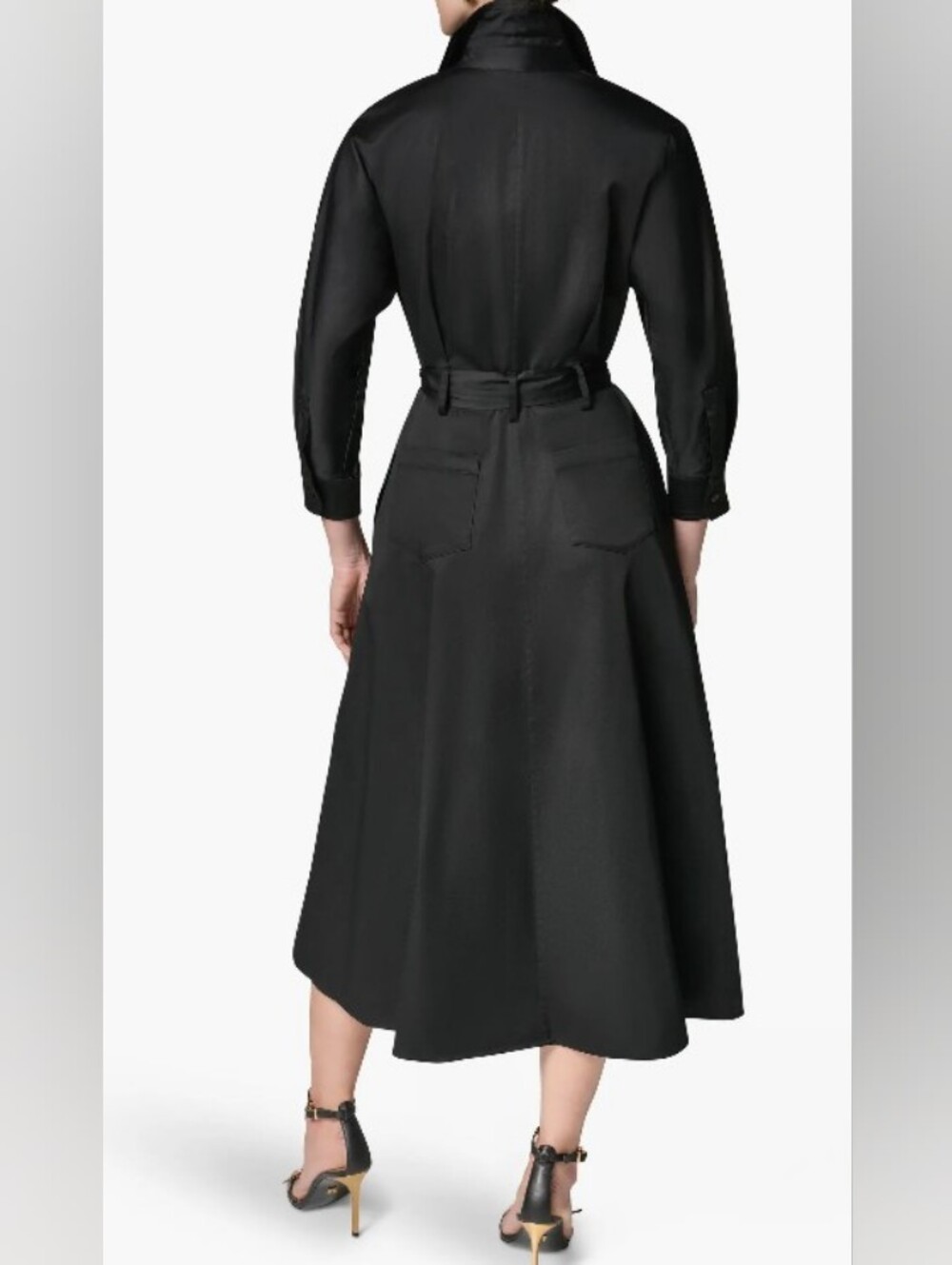 Donna Karan Drawstring Waist Stretch Cotton Black Midi Shirtdress Size 6 NWOT - Picture 4 of 12